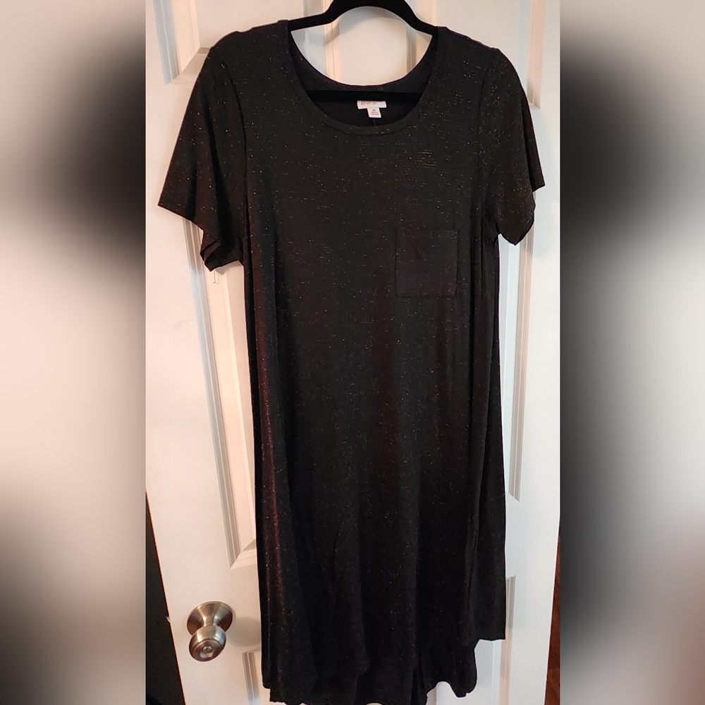 LuLaRoe Black And Gold Elegant Carly Dress with Pocket